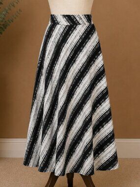 Black and White Long A-line Skirt